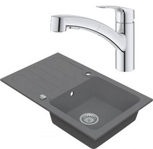 VIMA Dřezový set Grohe 5/C - Granitový dřez s odkapávací plochou 780x480 mm, šedá + Dřezová baterie Grohe Eurosmart