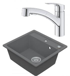 VIMA Dřezový set Grohe 4/C - Granitový dřez 530x500 mm, šedá + Dřezová baterie Grohe Eurosmart