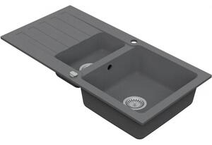 VIMA Dřezový set Grohe 6/C - Granitový dřez 960x480 mm 1,5-sektoru s odkapávací plochou, šedá + Dřezová baterie Grohe Eurosmart