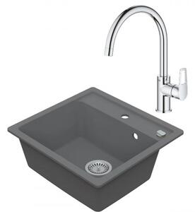 VIMA Dřezový set Grohe 1/C - Granitový dřez 530x500 mm, šedá + Dřezová baterie Grohe Bau Loop