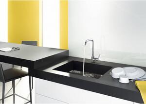 VIMA Dřezový set Hansgrohe 3/O - Granitový dřez 960x480 mm 1,5-sektoru s odkapávací plochou, tmavý grafit matný + Dřezová baterie Hansgrohe Focus