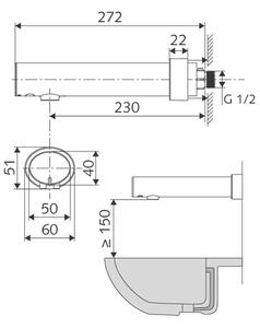 SCHELL MODUS E nástěnná senzorová umyvadlová baterie HD-K na studenou vodu, na baterie 6V, 230 mm, chrom 019540699