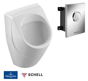 Villeroy & Boch + Schell - Pisoár s tlačným splachováním, bílá/chrom