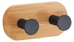 MSV samolepicí věšák se 2 háčky YONO, černý, bambus, ocel, 94 x 53 x 36 mm