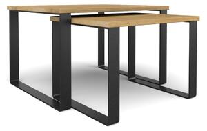 Konferenční stolky - set Budníček větší a menší Typ a sukovitost dřeva: Dub sukovitý/rustikální (0 Kč), Barva kovových nohou: Černá mat - RAL 9005 (0 Kč), Varianty velikostí stolů (D x Š x V): 50x50x45 a 65x65x50 (cm)