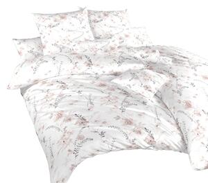 Kvalitní ložní prádlo z česané bavlny s krepovou úpravou. Jemné pudrové květy na bílém podkladu. Rozměr povlečení je 200x200, 2x70x90 cm