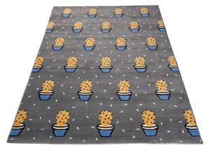 Dětský šedý koberec s motivem kaktusů