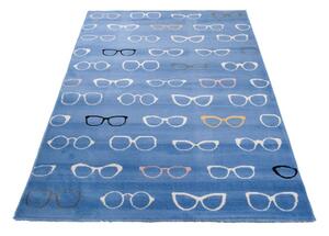 Modrý dětský koberec s brýlemi