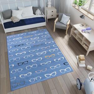 Modrý dětský koberec s brýlemi