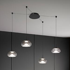 Fabas Luce Závěsné světlo LED Brena, 4-ramenné, čiré, sklo, stmívatelné, stmívatelný, Čirá / transparetní, Obývací pokoj / jídelna, Sklo, Moderní