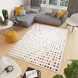 Krémový koberec s barevnými tečkami