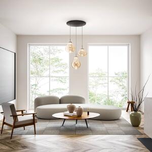 Fabas Luce Závěsné světlo LED Deva, 3-ramenné, Ø 50 cm, jantarové, stmívatelné, stmívatelný, Krémová / jantar, Obývací pokoj / jídelna, Sklo, Moderní