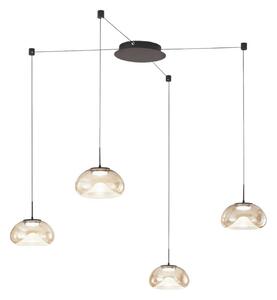 Fabas Luce Závěsné světlo Brena, 4-ramenné, koňakové, sklo, stmívatelné, stmívatelný, Hnědá / rez, Obývací pokoj / jídelna, Sklo, Moderní