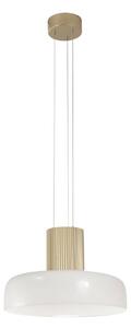 Fabas Luce Závěsné světlo LED Lunar, bílé/zlaté, sklo, stmívatelné, stmívatelný, Bílá / opál, Obývací pokoj / jídelna, Sklo, Moderní
