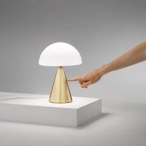 Fabas Luce LED stolní lampa Blip, mosaz/bílá, sklo, dotykový stmívač, stmívatelný, Mosaz / zlato, Obývací pokoj / jídelna, Sklo, Moderní