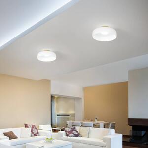 Fabas Luce LED stropní svítidlo Lunar, bílé, sklo, Ø 42 cm, stmívatelné, stmívatelný, Bílá / opál, Obývací pokoj / jídelna, Sklo, Moderní