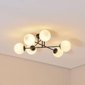 Euluna Stropní světlo Glassy, 6-ramenné, černé/opálové, stmívatelný, Černá, Obývací pokoj / jídelna, Sklo, Moderní