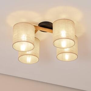 TK Lighting Stropní světlo Deva, čtyřramenné, textilní, stmívatelný, Světlé dřevo, Obývací pokoj / jídelna, Dřevo, Skandinávský