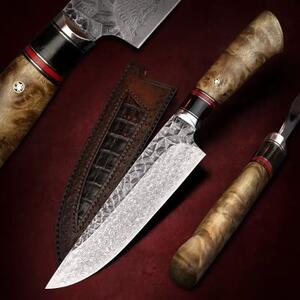 KnifeBoss damaškový nůž Chef 6.8" (172 mm) Burl Wood VG-10