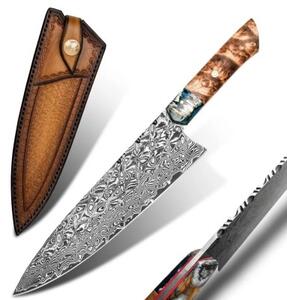 KnifeBoss damaškový nůž Chef 8" (210 mm) Burl Wood VG-10