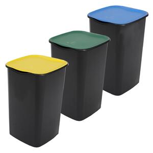 BELLI e FORTI s.r.l. Belli E Forti koše na tříděný odpad TRIO, černé, s barevné víka, plast, 3 x 50 L