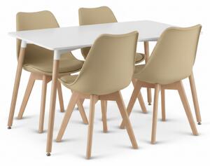 Jídelní set 1 + 4, bílý stůl ADRIA 120x80 cm + béžová židle BALI MARK s bukovými nohami