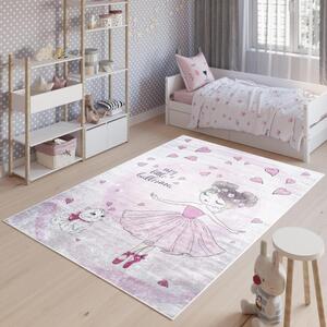 Dětský růžový koberec s baletkou