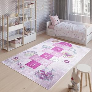 Dětský růžový koberec s číslicemi