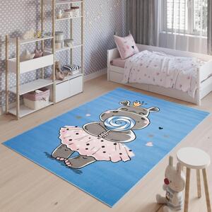 Modrý dětský koberec s hrochem