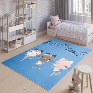 Dětský koberec s kočičkami modré barvy