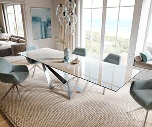 DELIFE Jídelní stůl Edge 200-300×100 cm keramika onyx champagne spider plochý kov nerezová ocel rozkládací