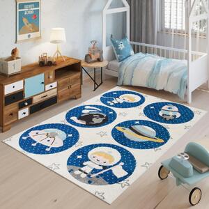 Modro-bílý dětský koberec - vesmír