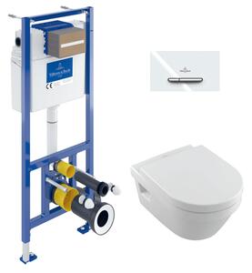 Villeroy & Boch - Instalační systém ViConnect s WC tlačítkem a závěsným WC 370x530 mm s WC sedátkem, SoftClose, Rimless