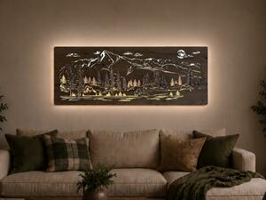 "Chata v horách" světelný obraz s baterií a pohybovým čidlem 130x50 cm provedení povrchu: dub světlý