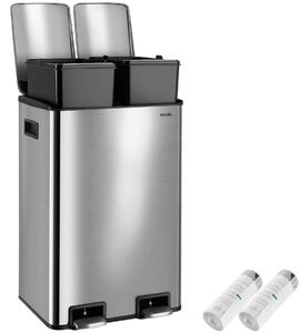Tectake Odpadkový koš Pull, 2 přihrádky, s nožními pedály, víko s funkcí Soft-Close - stříbrná