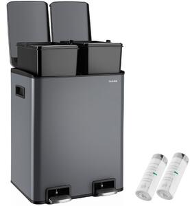 Tectake Odpadkový koš Pull, 2 přihrádky, s nožními pedály, víko s funkcí Soft-Close - břidlice