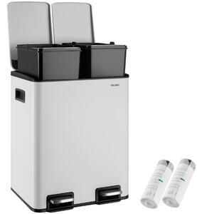 Tectake Odpadkový koš Pull, 2 přihrádky, s nožními pedály, víko s funkcí Soft-Close - bílá