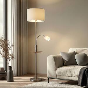 Lindby stojací lampa Aovan, niklová, odkládací plocha, USB port, Hliník / šedá / zinek, Obývací pokoj / jídelna, kov, Moderní, Lampička na čtení