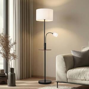 Lindby stojací lampa Aovan, černá, odkládací plocha, USB port, Černá, Obývací pokoj / jídelna, kov, Moderní, Lampička na čtení