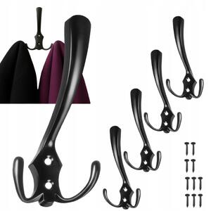 Nástěnný kovový věšák černý 5 ks 15 háčků
