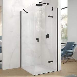 Hüppe Astra - Křídlové dveře s pevným segmentem 900x2000 mm pro 4-úhelník, upevnění vpravo, profil Black Edition, sklo čiré s Anti-Plaque PX0103.123.322