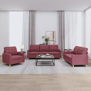 3dílná sedací souprava s poduškami vínová textil 3201248