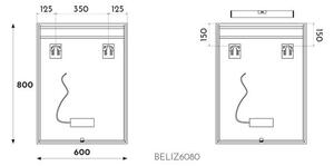 EBS Beli Zrcadlo 60x80 cm s LED osvětlením a vypínačem BELIZ6080