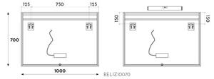EBS Beli Zrcadlo 100x70 cm s LED osvětlením a vypínačem BELIZ10070