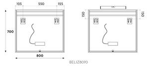 EBS Beli Zrcadlo 80x70 cm s LED osvětlením a vypínačem BELIZ8070