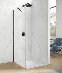 Hüppe Astra - Walk-in/Boční stěna pro křídlové dveře s pevným segmentem 800x2000 mm pro 4-úhelník, profil Black Edition, čiré sklo s Anti-Plaque PX0202.123.322