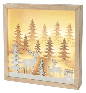 SOLIGHT LED vánoční dekorace dřevěná 3D v rámu, 12 LED, 25x25cm, časovač, 2x AA, IP20