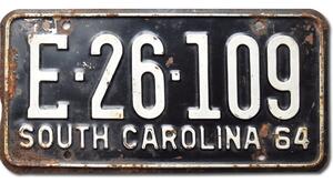 Americká SPZ South Carolina 1964 Black E.26.109