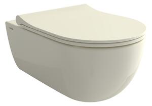 Bocchi V-Tondo - Závěsné WC 545x360 mm Rimless + slim sedátko, SoftClose - SET, biscuit lesklá
