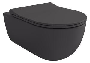 Bocchi V-Tondo - Závěsné WC 545x360 mm Rimless + slim sedátko, SoftClose - SET, antracit matný